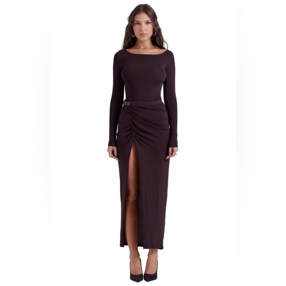 House of CB LILAS Espresso Knit Midi Skirt NWOT size L - Picture 1 of 10